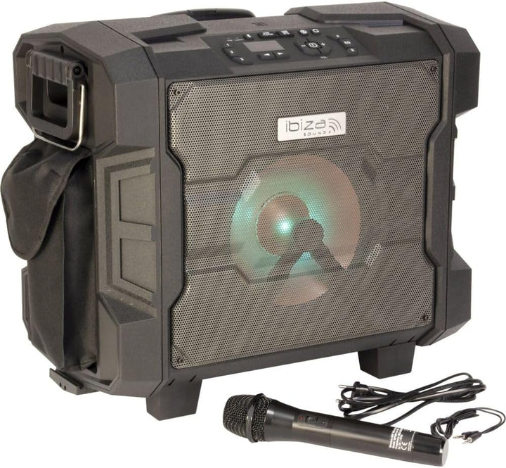 Ibiza Sound WPORT10-300 Lautsprecher mit Akku, LED, 10 Zoll / 25 cm, IPX4 IP65 – BT/NFC/FM/USB + UHF