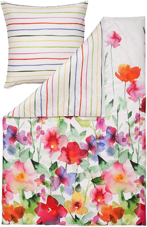 Estella Wendebettwäsche Set Aquarell 4703 985 Blumen Mako Satin 135 cm x 200 cm 135 x 200 cm, 135 x