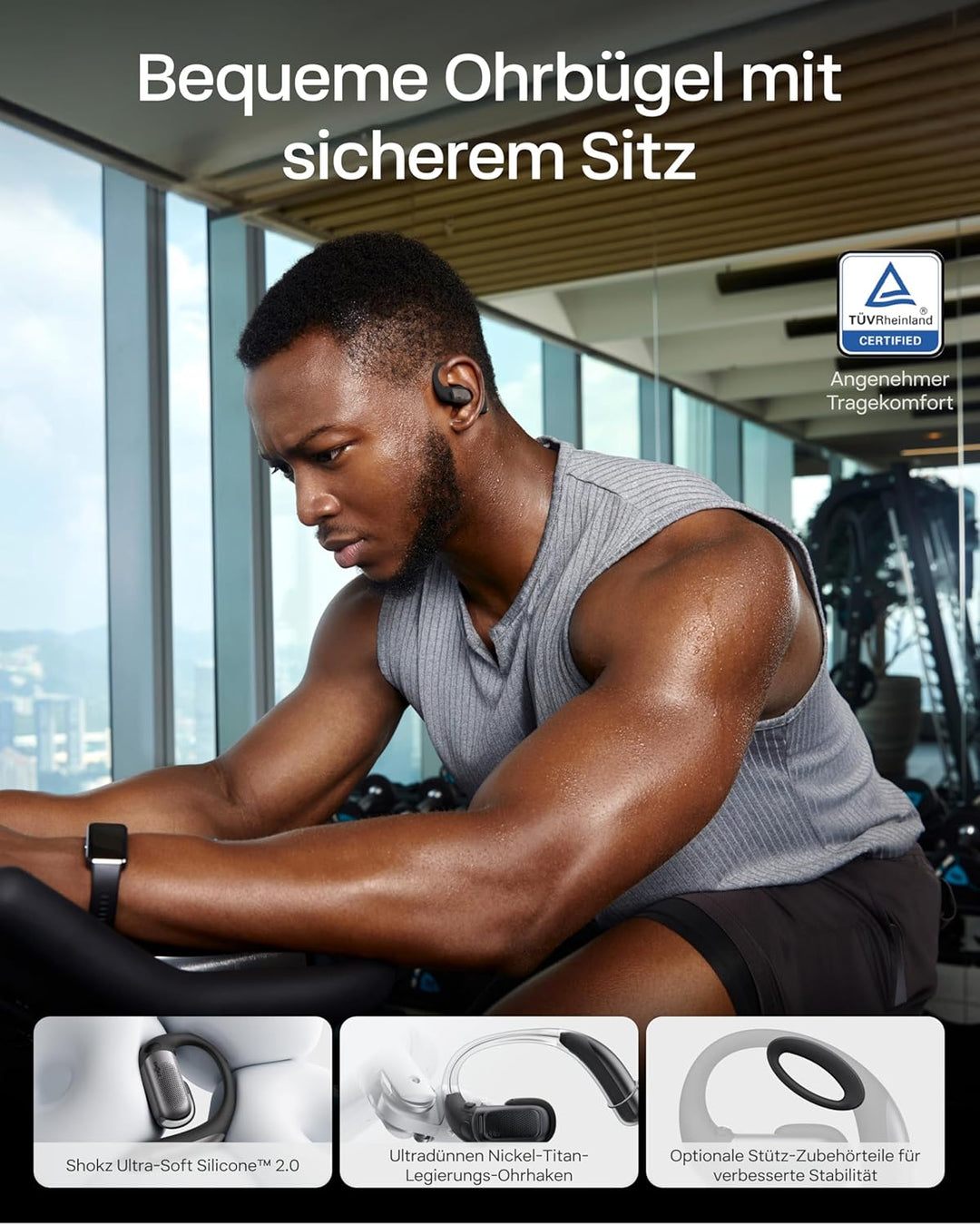 SHOKZ OpenFit Pro Open-Ear-Kopfhörer mit Open-Ear Geräuschreduzierung, Optimised for Dolby Atmos, Ti