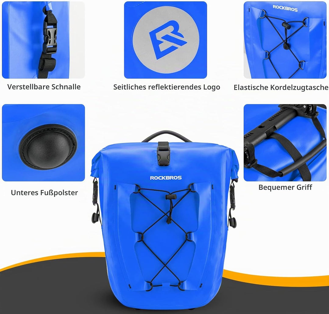 ROCKBROS Gepäckträgertasche Fahrradtasche für Gepäckträger 25L-32L 100% Wasserdicht Hinterradtaschen