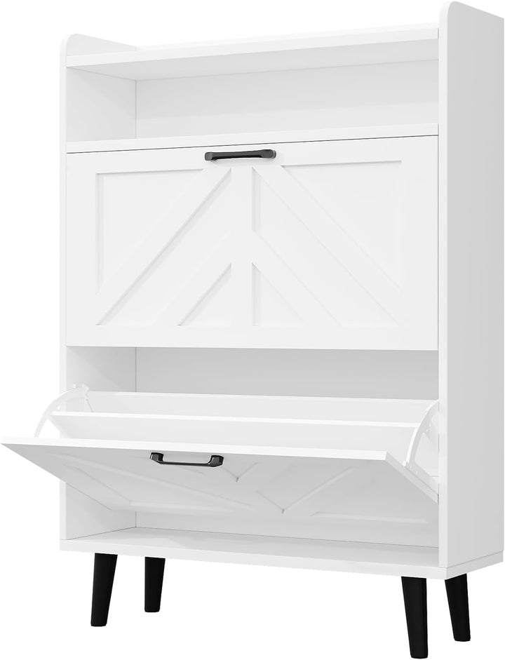 VOWNER Schuhschrank Schmal, Schuhkipper Schuhregal Schmal, mit 2 Klappen, mit Verstellbar und Abnehm
