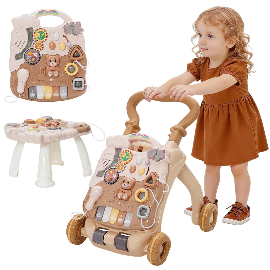 3 in 1 Lauflernwagen, Baby Lauflernwagen, Lauflernhilfe, Interaktive Laufhilfe mit Licht Musik & Abn