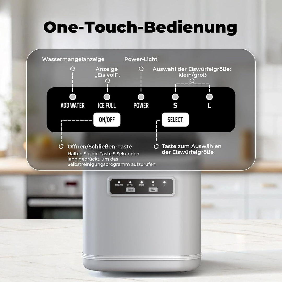 Eiswürfelmaschine, Eiswürfelbereiter Ice Maker 9 Eiswürfel in 6-8 Minuten, 12kg in 24h, Selbstreinig