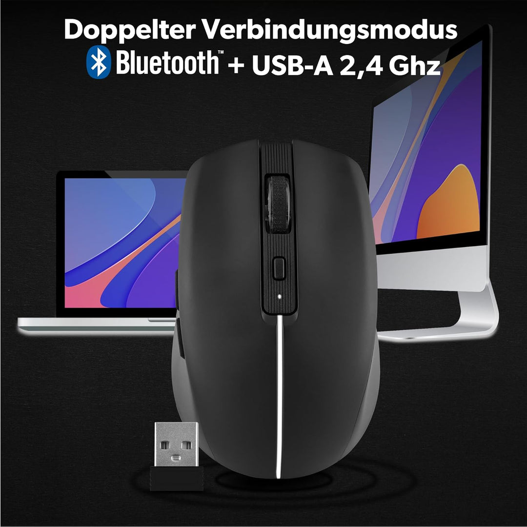 T'nB Kabellose Maus, Dual Mode Bluetooth und USB-A, Wiederaufladbar, Lange Akkulaufzeit, Leise, 1600