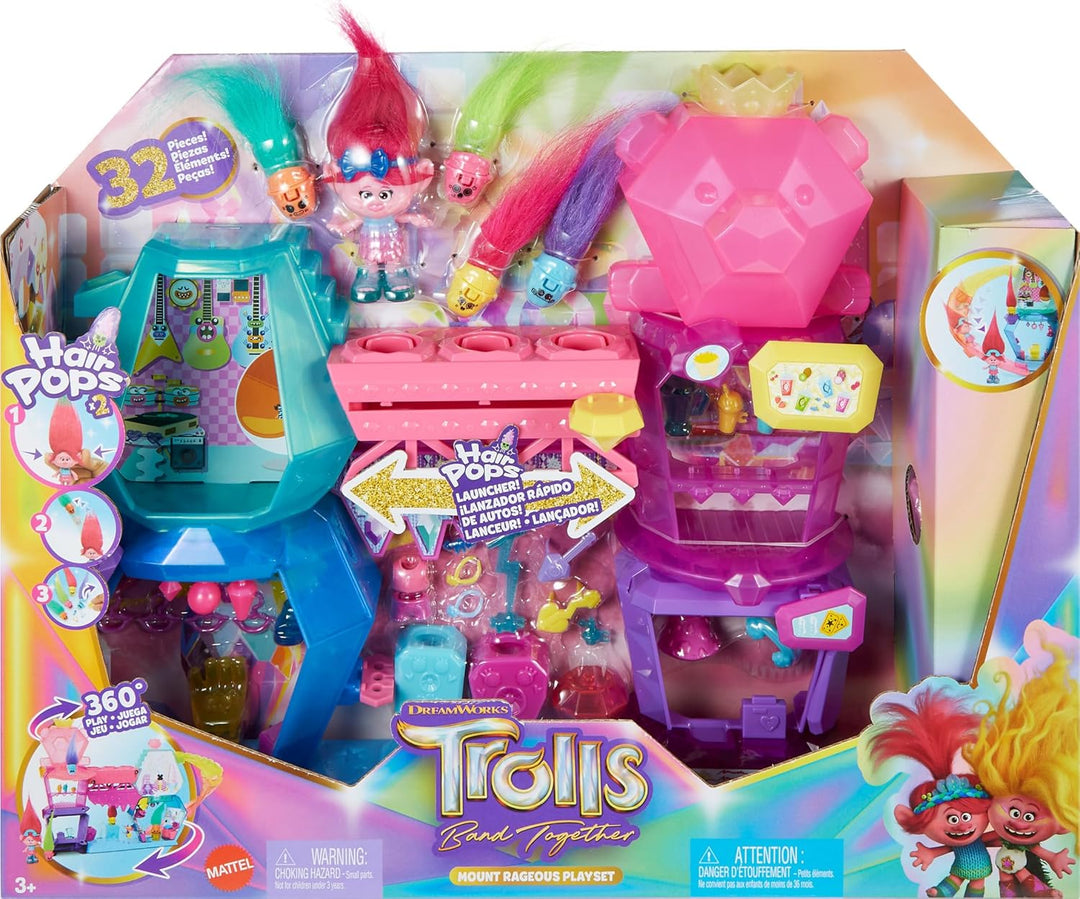 DREAMWORKS TROLLS Gemeinsam Stark - Furchtberg Spielset mit Königin Poppy und Rutsche, Snackbar, Ank
