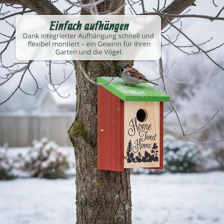Relaxdays Nistkasten, Kleinvögel, Aufschrift Home sweet Home, Holz, hängend, Deko, HBT: 21,5 x 12 x