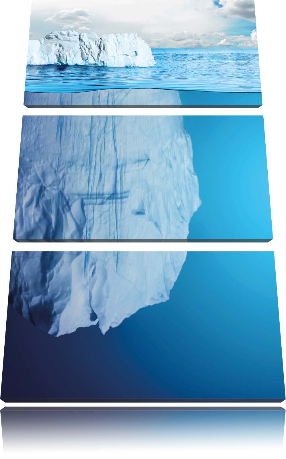 Pixxprint Riesiger Eisberg unter Wasser 3-Teiler Leinwandbild 120x80 Bild auf Leinwand