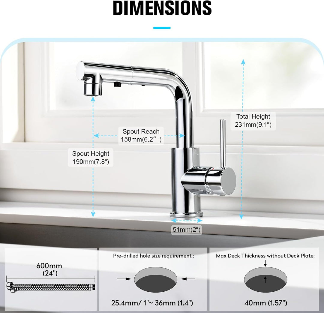 CREA Wasserhahn Küche mit 3 Funktionen Brause, Küchenarmatur mit Ausziehbarem Brause, Mischbatterie