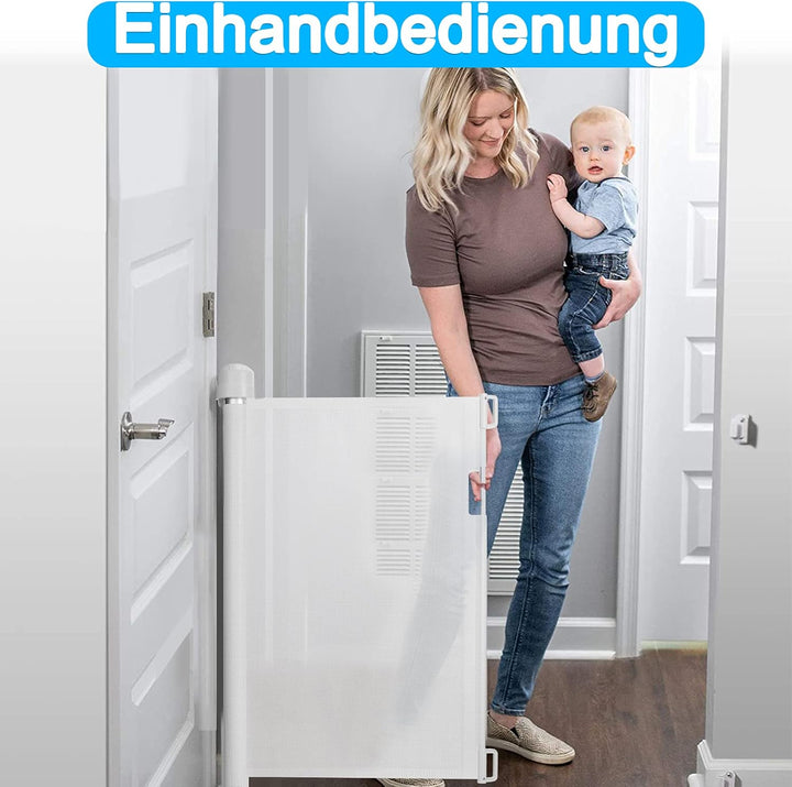 Baby Türschutzgitter Rollo Ausziehbar 0-150cm, Weiss Treppenschutzrollo Treppenschutzgitter für Baby