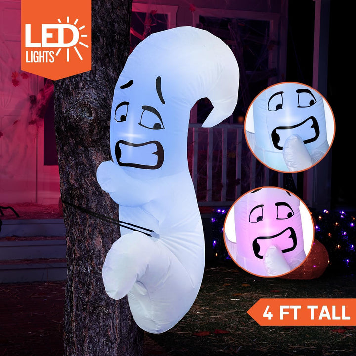 Joiedomi 4 FT Hoher Halloween Aufblasbarer Geisterbaum mit eingebauten LEDs, Blow Up Cute Ghost Tree