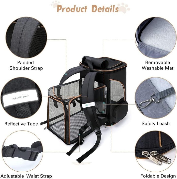 Lekesky Gross Katzenrucksack Hunderucksack für Katzen und Hunde bis 8-10kg, Erweiterbar Faltbare Hau