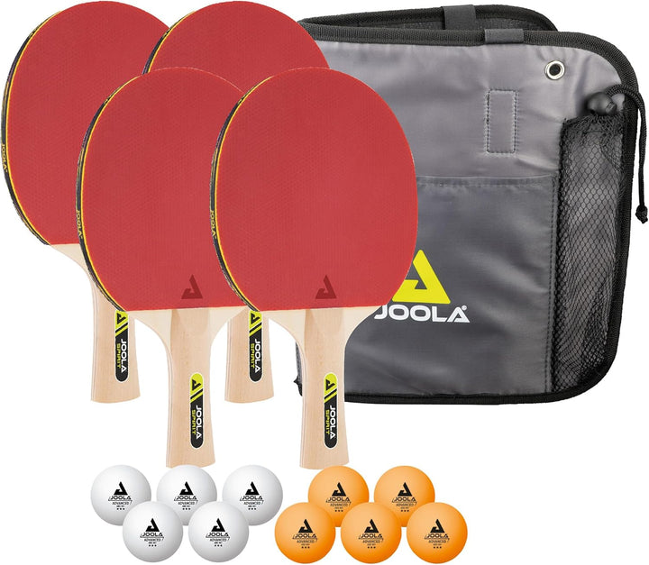 JOOLA Tischtennis-Set Family, Tischtennis-Set mit 4 Tischtennisschlägern, Tischtennisbällen und Trag