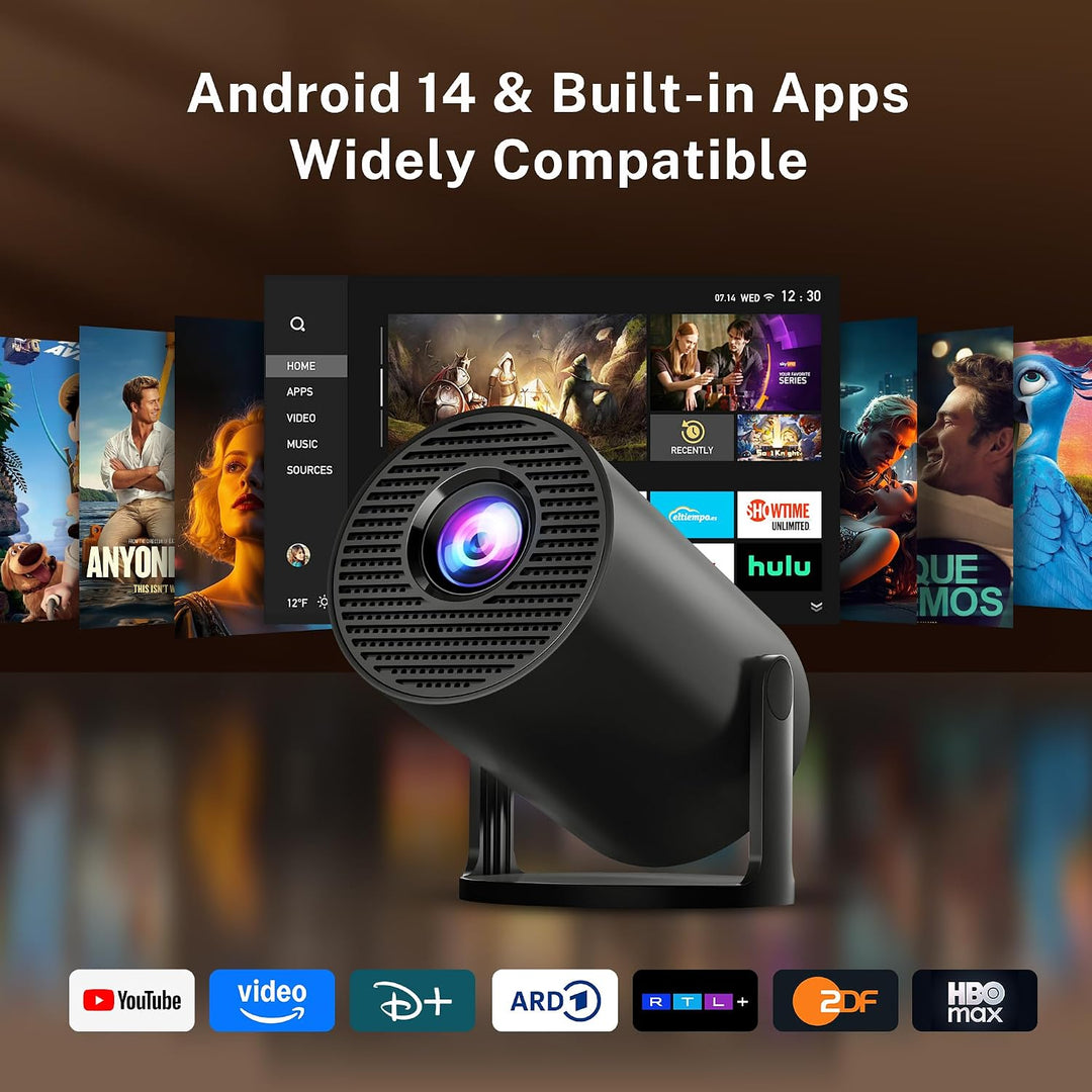 Mini Beamer 4K 1080P unterstützt Klein Projektor mit WiFi 6 Bluetooth 5.4, Auto Keystone Smart Porta