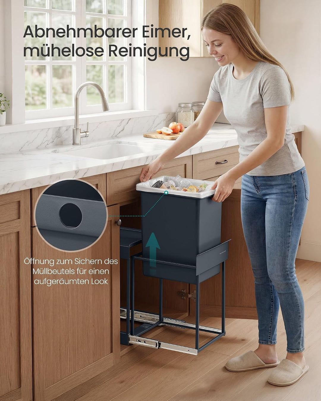 SONGMICS Mülleimer Küche, ausziehbar, Stahlrahmen, ABS-Deckel grau 1 x 20 L, grau 1 x 20 L