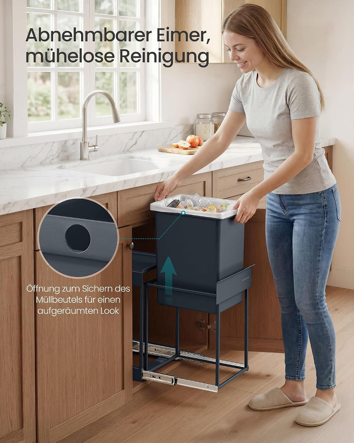 SONGMICS Mülleimer Küche, ausziehbar, Stahlrahmen, ABS-Deckel grau 1 x 20 L, grau 1 x 20 L