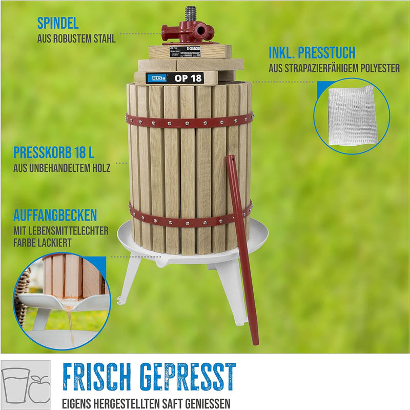 Güde 30005 BP 18 Obstpresse, Saftpresse und Beerenpresse, mechanische Presse inklusive Pressnetz 18