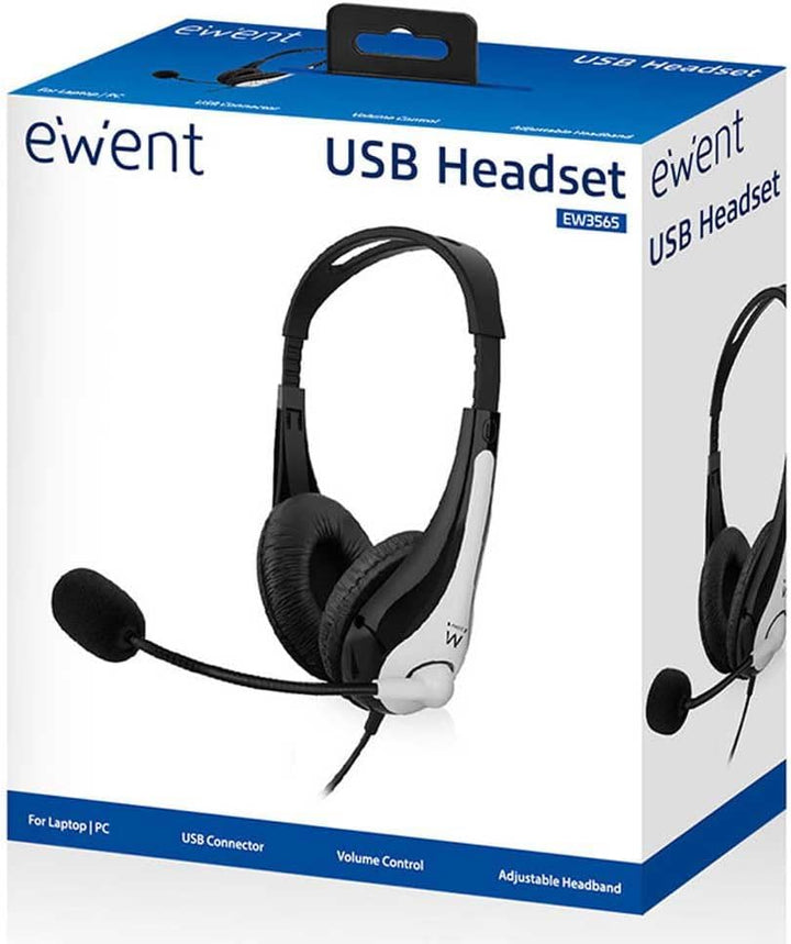 Ewent EW3565 Leichtes professionelles USB-Headset mit Mikrofon für PC,Lautstärkeregler und Stummscha