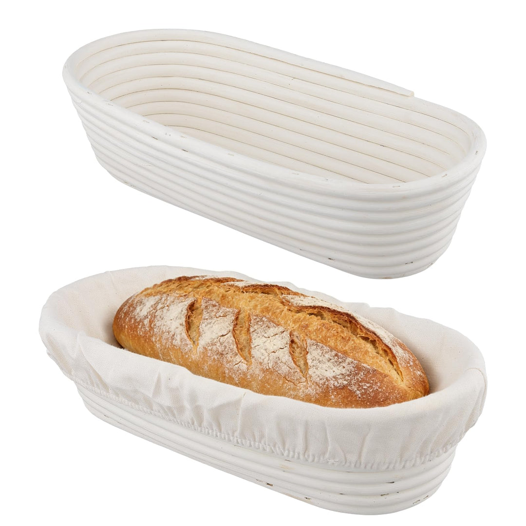 2 Stück Gärkörbchen Oval, 35 x 15 x 8cm Gärkorb für Brot mit Leineneinsatz, Brotkörbchen zum Backen