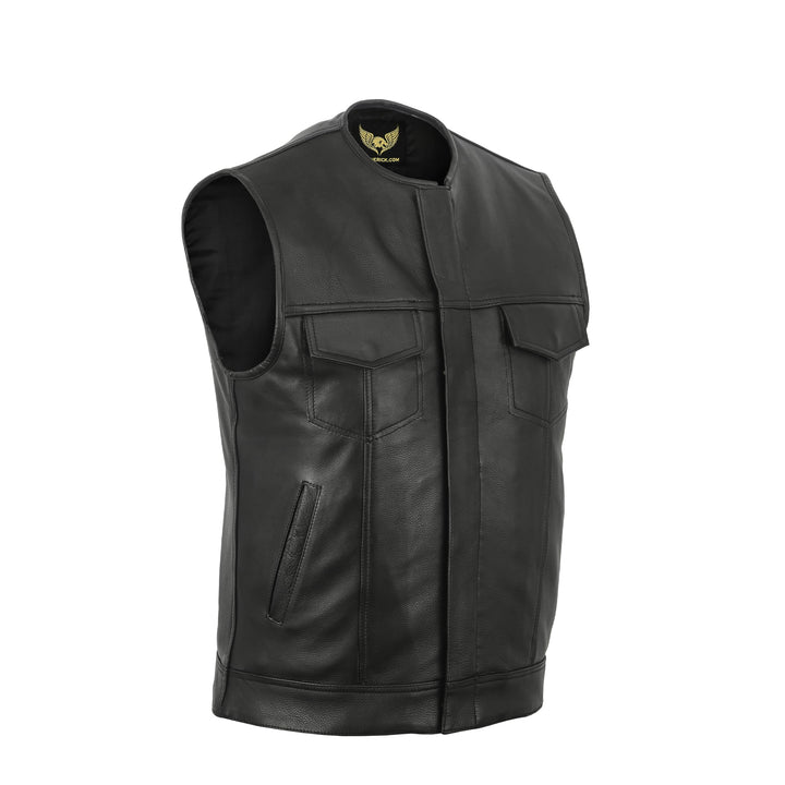 Leatherick Herren Sons of Anarchy Collarless Echtes Echtes Leder Biker Weste Schwarz 46 Schwarz, 46