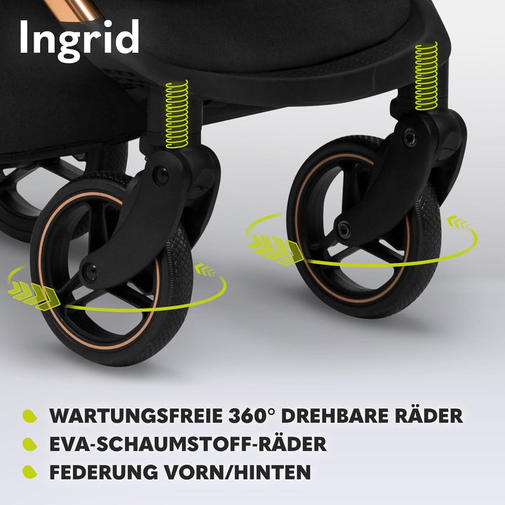 LIONELO INGRID Kinderwagen bis 22 kg von 6 Monaten bis 4 Jahren Grosse 360° schwenkbare Räder Volle