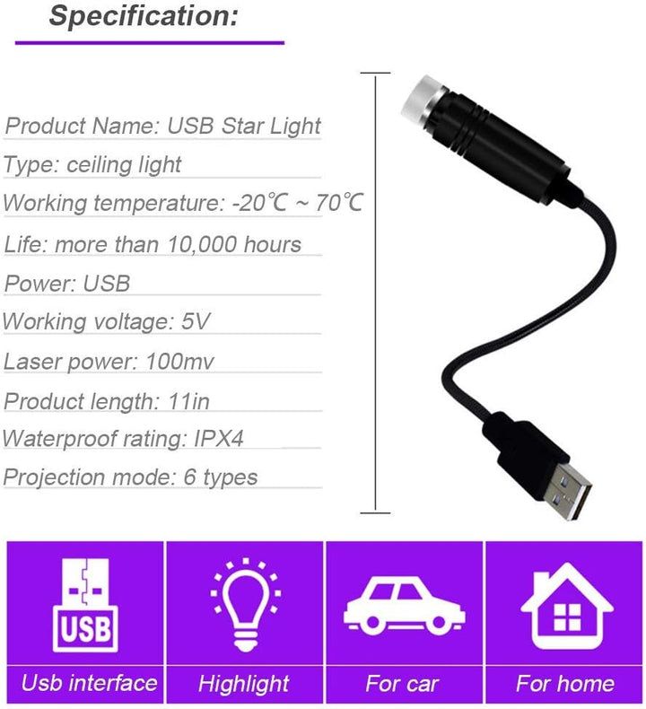 BAILONGJU USB-Nachtlicht, Sternenprojektor, Nachtlicht, verstellbar, romantische rote Innenbeleuchtu