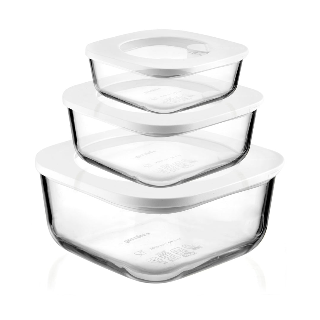 Guzzini - Kitchen Active Design, STORE&MORE GLASS Set 3 dicht schliessende Glasbehälter für Kühlschr
