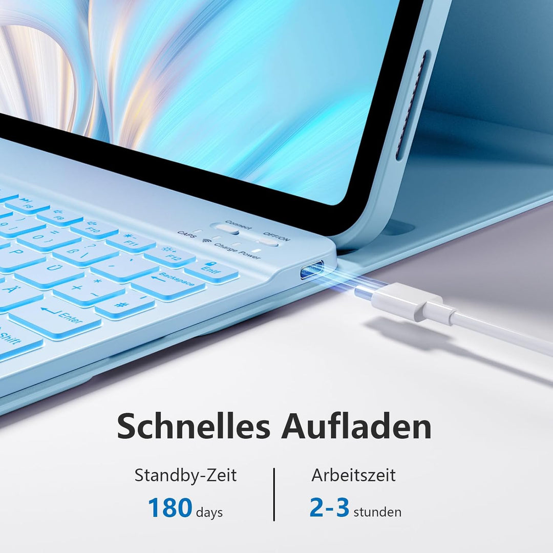Hülle mit Tastatur für iPad 11 Generation A16/10 Generation (11/10.9 Zoll, 2025/2022), 7-farbige Bel