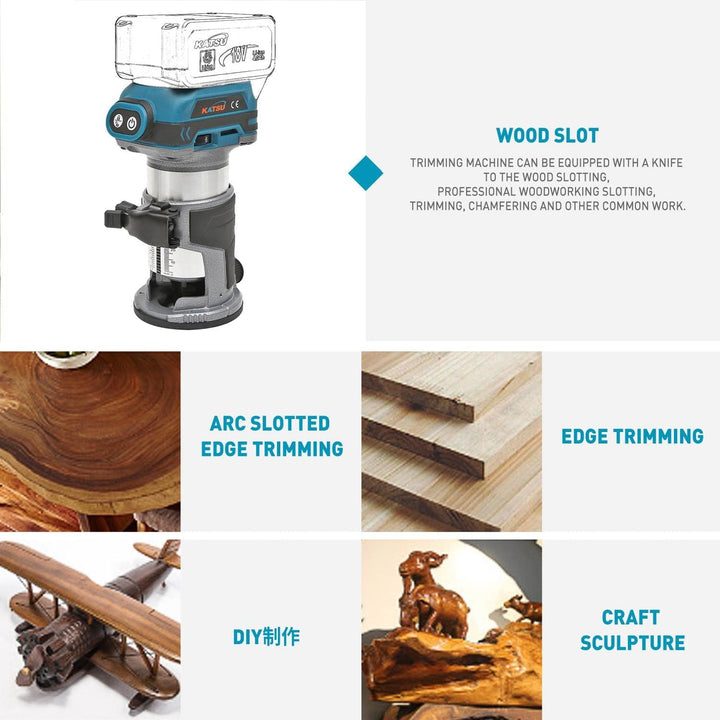 KATSU FIT-BAT 21V Brushless Akku-Holztrimmer Laminator Router Joiners Werkzeug, bürstenloser Motor,
