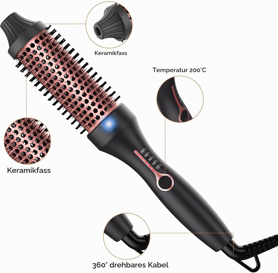 Thermal Brush Keratin Warmluftbürste Heat Brush 38Mm, Thermobürste Rundbürste, Hot Brush 120-200℃, D