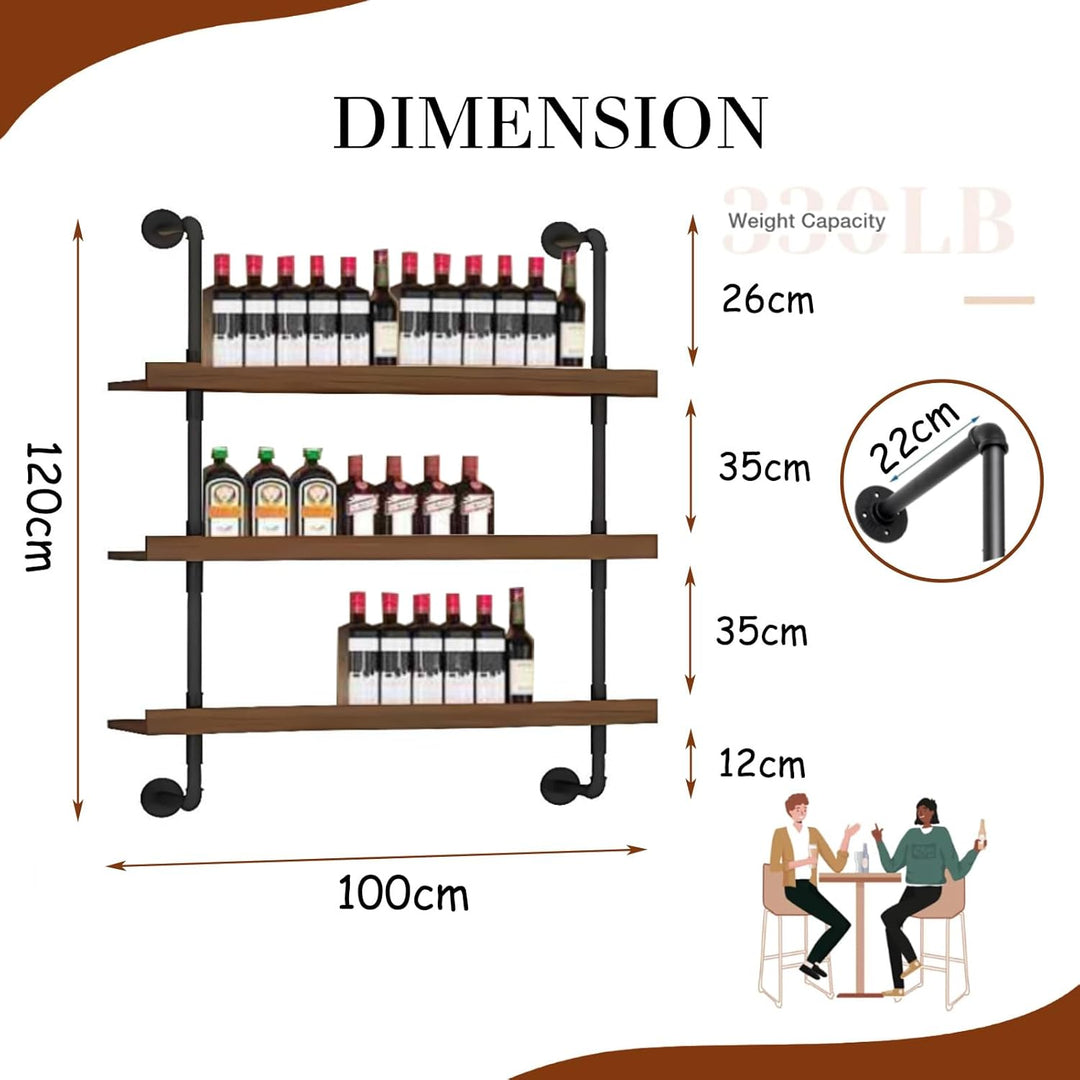 Weinregal Wand, Industrieller Massivholz Weinpareite Display Rack, 3 Ebenen Weinflaschenhalter Wandm