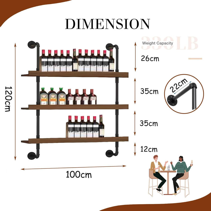 Weinregal Wand, Industrieller Massivholz Weinpareite Display Rack, 3 Ebenen Weinflaschenhalter Wandm