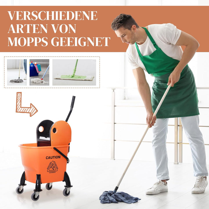 HOMCOM Professionelle Reinigungswagen Kapazität 26L Abnehmbare Wringer mit Rädern 44 × 36 × 90cm Ora