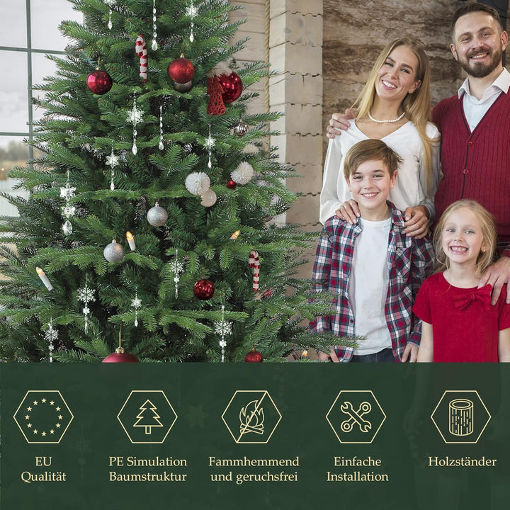 SALCAR Künstlicher Weihnachtsbaum mit Holzständer, Tannenbaum Künstlich 150 cm aus PE Spritzguss &amp; P