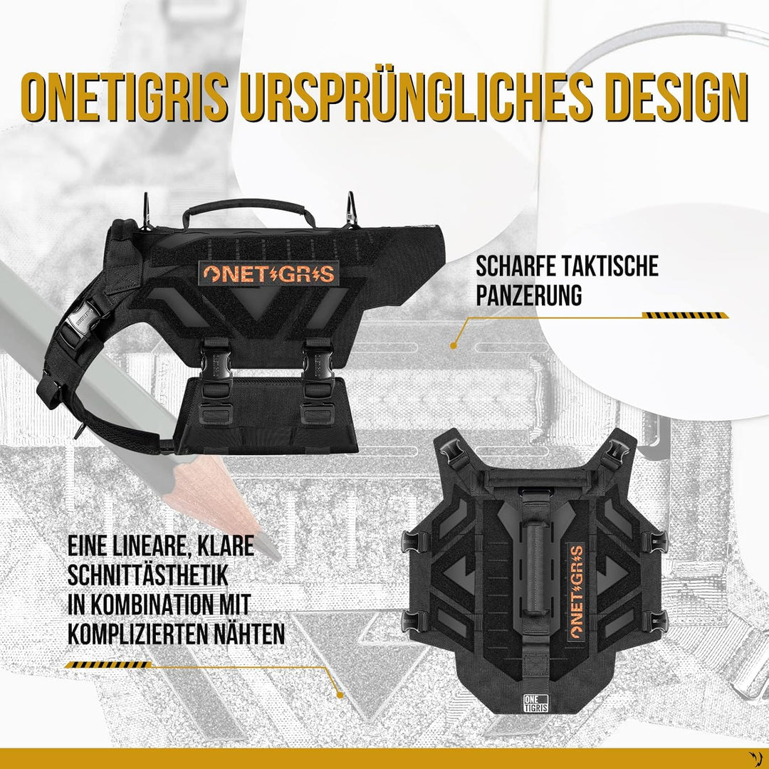 OneTigris X Armor Taktisches Hundegeschirr, Sicherheitsgeschirr mit Vollmetallschnalle und D-Ring, H