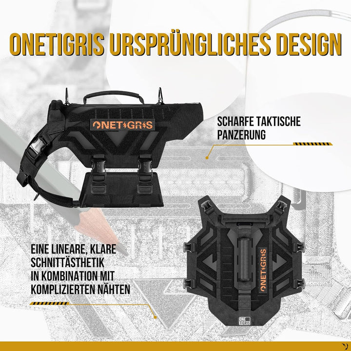 OneTigris X Armor Taktisches Hundegeschirr, Sicherheitsgeschirr mit Vollmetallschnalle und D-Ring, H