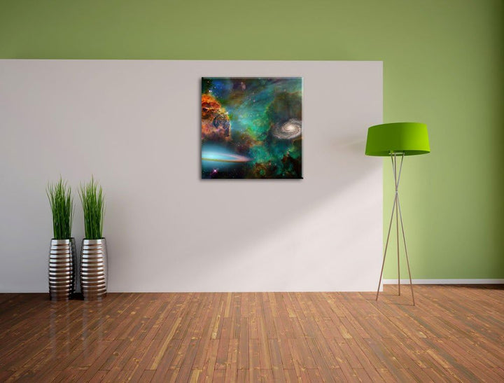 Galaxie mit Sternennebel, Format: 70x70 auf Leinwand, XXL riesige Bilder fertig gerahmt mit Keilrahm