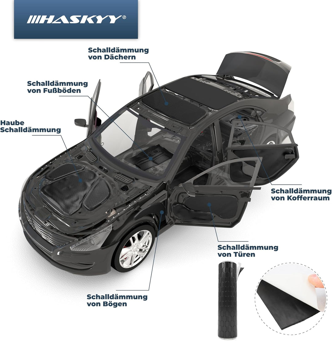HASKYY 2mm 2qm Alubutyl BLACK Anti Dröhn Dämmmatte selbstklebend Auto Dämmung - KFZ Lärmschutz, Scha
