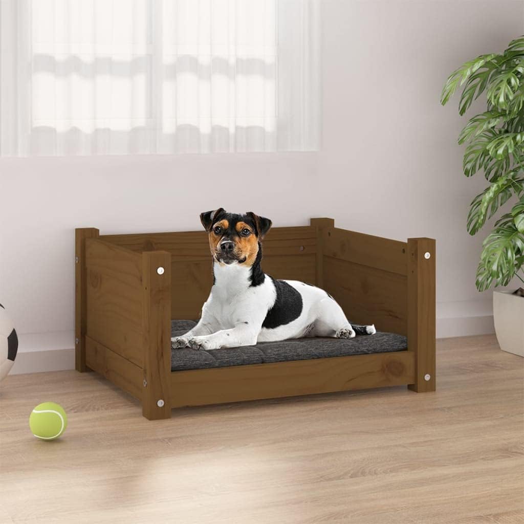 homiuse Hundebett Katzenbett Honigbraun 55,5x45,5x28 cm Massivholz Kiefer Hundekorb Katzenkorb Hunde