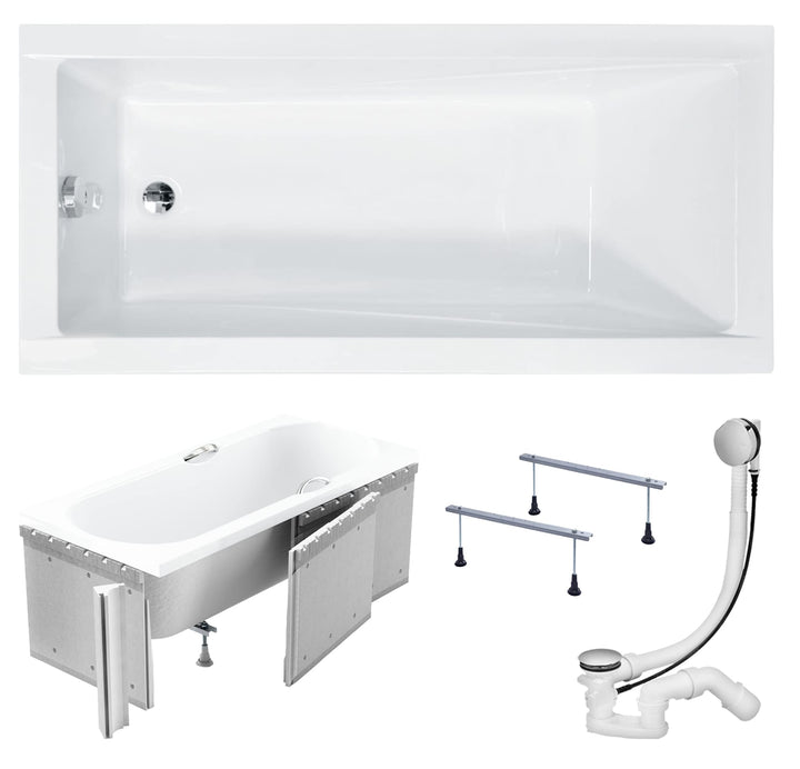 KOLMAN Badewanne MODERN Rechteck 170x70 mit Styroporverkleidung, Ablaufgarnitur und Füssen Kompletts