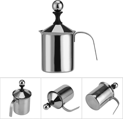 Frabosk 400 ML 800 ML Edelstahl Manueller Milchaufschäumer Double Mesh Kaffeeschäumer Milchkännchen