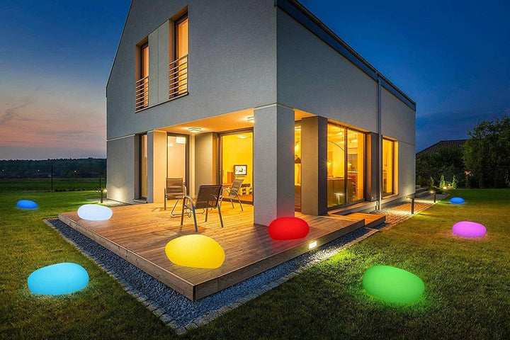 Solarlampen für Aussen, wasserdichte Kugelleuchte im Stein-Design & Milchglas-Optik, 8+1 Farben, aut