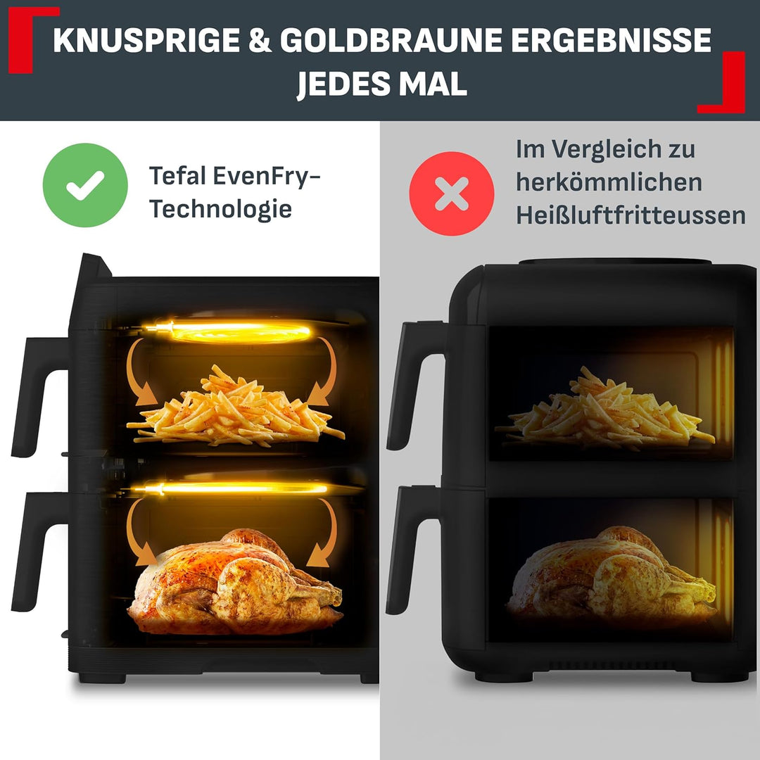 Tefal Easy Fry Crispy Stack Doppelkammer-Heissluftfritteuse, 4/6-Liter-Schubladen mit separater Temp