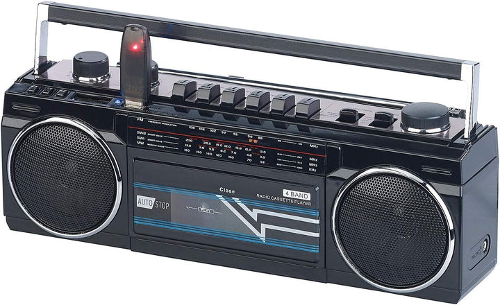 auvisio Kassettenrecorder: Retro-Boombox mit Kassetten-Player, Radio, USB, SD & Bluetooth, 8 Watt (R