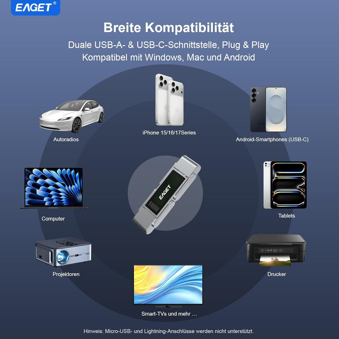 EAGET 128GB Dual Drive USB C Stick, bis zu 400 MB/s, Typ-C &amp; USB-A Speicherstick, USB 3.2 Speicherst