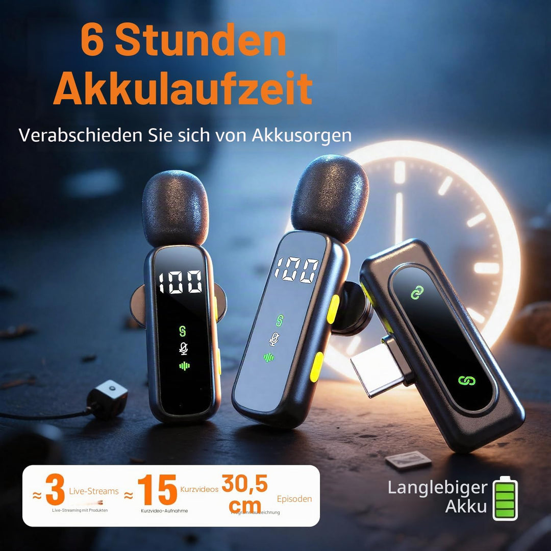 Kabelloses Krawattenmikrofon mit LED-Display, Mini-Krawattenmikrofon, kabelloses Mikrofon für iPhone