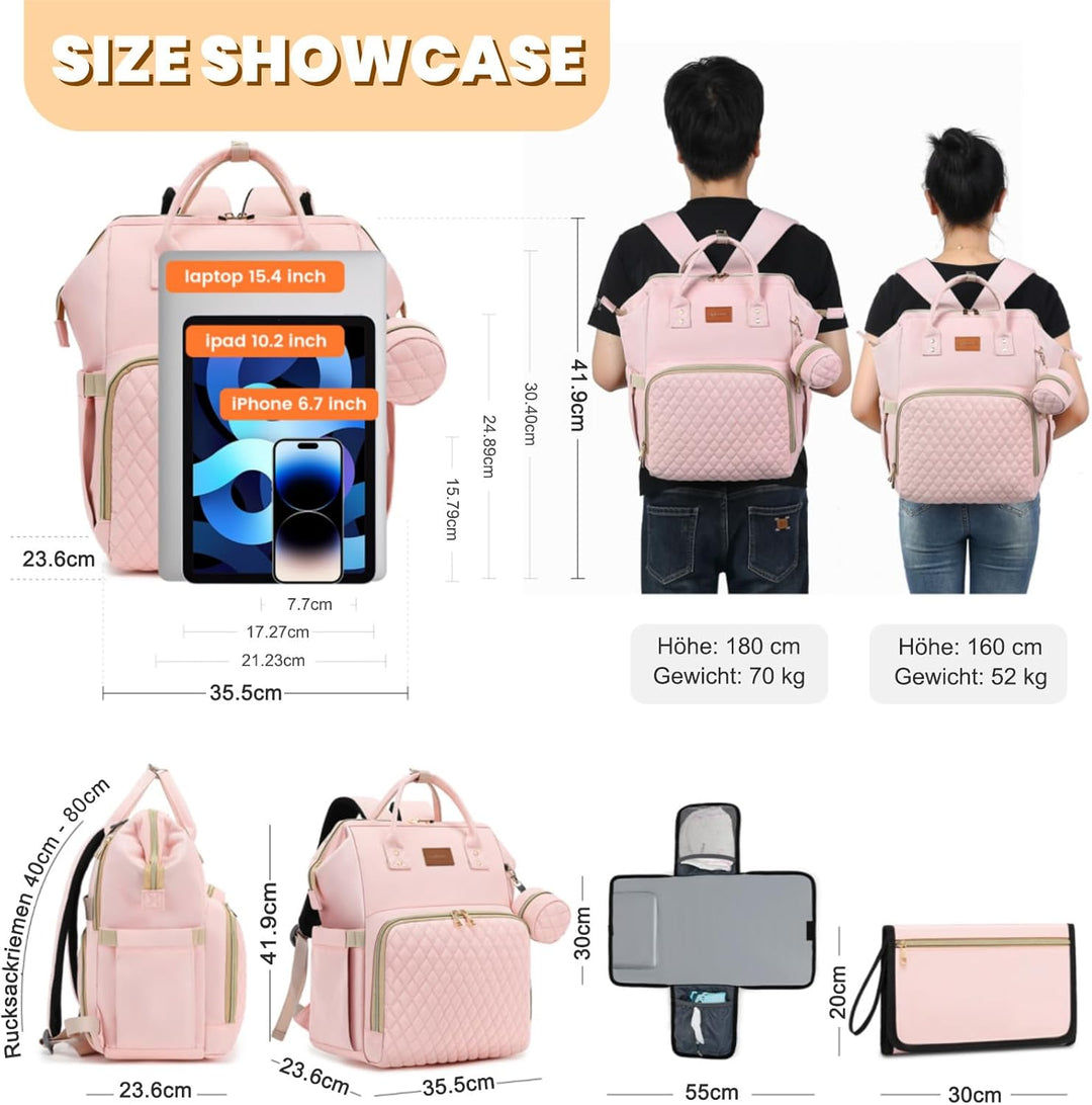 Wickelrucksack Gross - Baby Wickeltasche Rucksack Wasserdicht &amp; Leicht mit Wickelunterlage, Schnulle