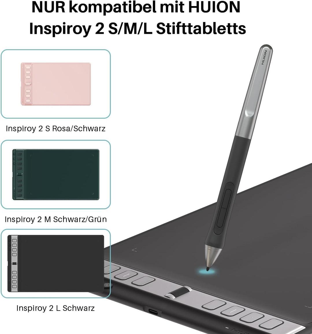 HUION Digitaler Stift PW110 Schwarz, PenTech 3.0 Batteriefreier, rutschfestem & schweissresistentem