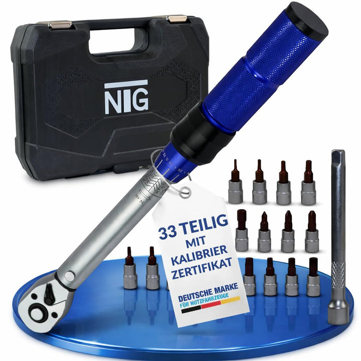 NTG Drehmomentschlüssel 1/4 Zoll 5-25 Nm | Drehmomentschlüssel Fahrrad &amp; Motorrad | Set mit Verläng