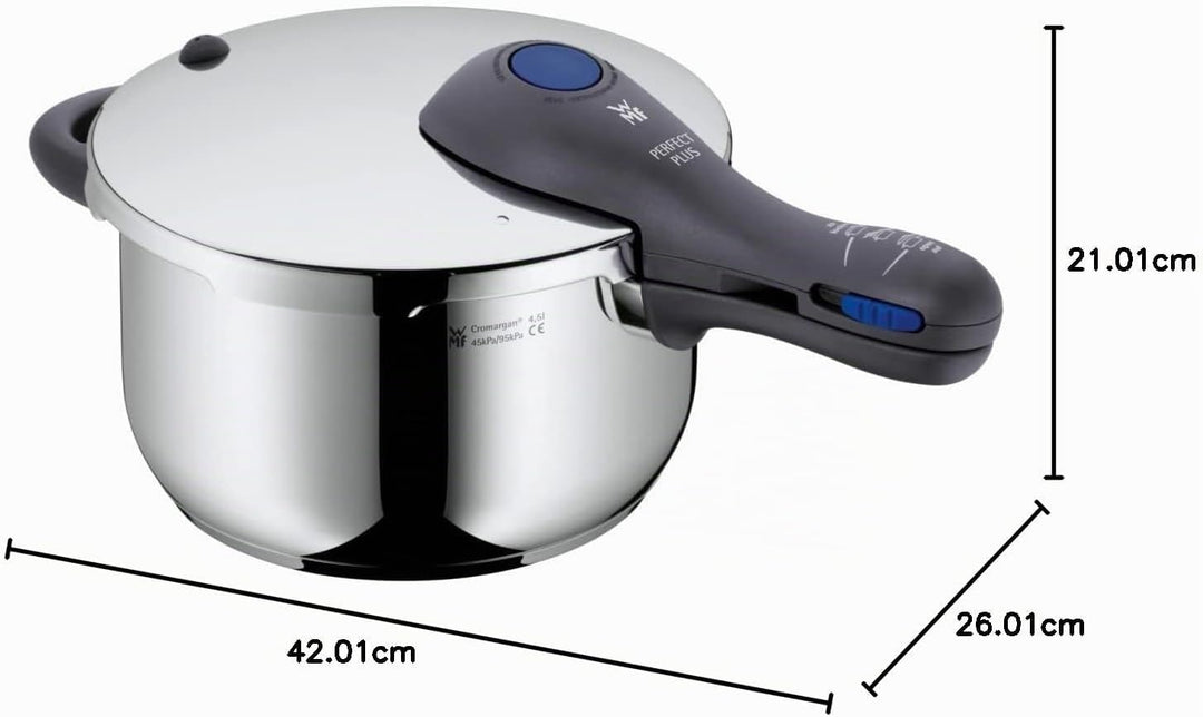 WMF Perfect Plus Schnellkochtopf Induktion 4,5l, Dampfkochtopf, Cromargan Edelstahl poliert, 2 Kochs