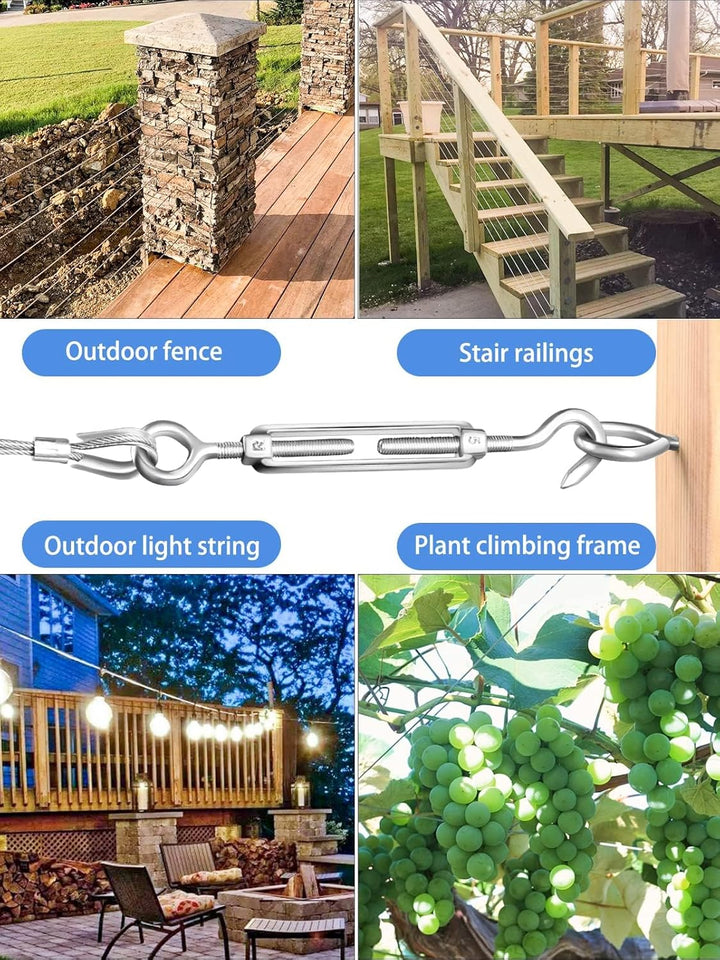 TooTaci 3mm Drahtseil Spanner Set,10 Stück M5 Seilspanner Spannschloss Edelstahl, 20 Stück M5 ösen s